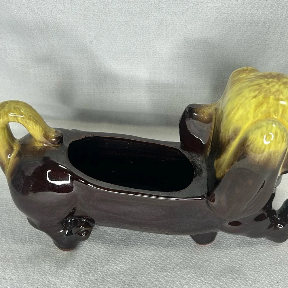 Vintage Dachshund RedWare Planter Dresser Caddy Weiner Dog 8”x5” Pottery